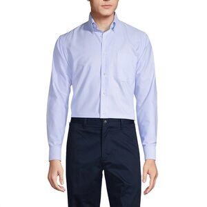 Lands’ End NWT Men’s seersucker bayshore blue striped fitted dress shirt 17’ 33’